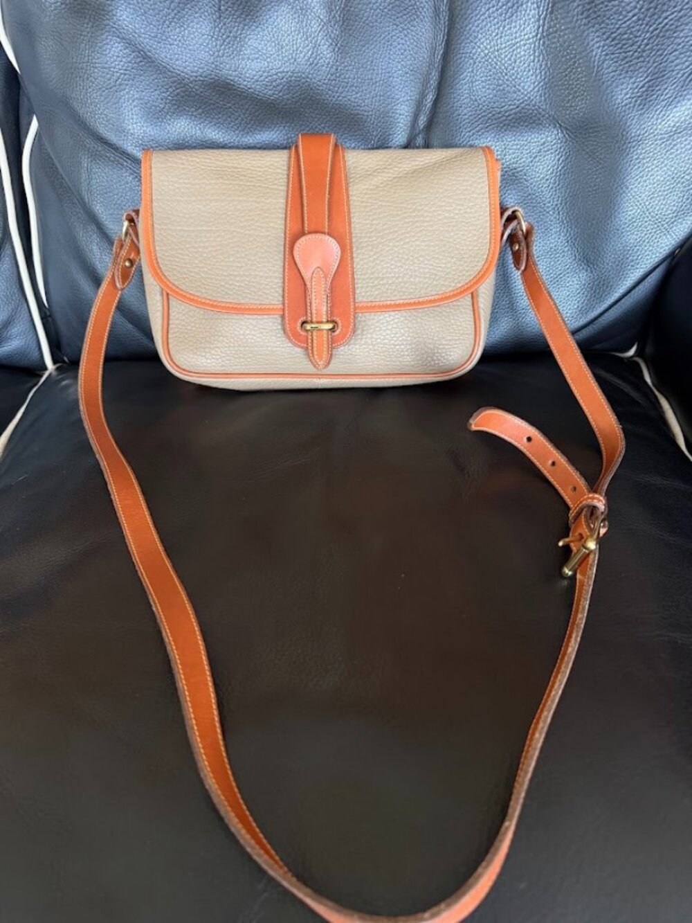 Vintage Dooney & Bourke Taupe and Saddle Tan Leather Shoulder Bag